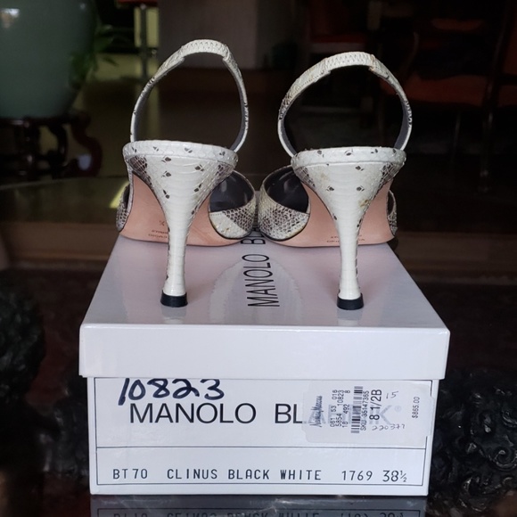 Manolo Blahnik Carolyne Creme Python Slingbacks - Picture 2 of 6